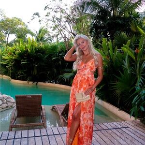 Vibrant Orange Floral Maxi Dress